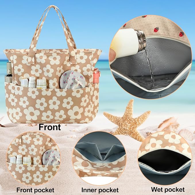 Bluboon Beach Bags for Women, Large Waterproof Tote Bag With Wet Compartment for Pool Weekender Travel Gym - Image 6