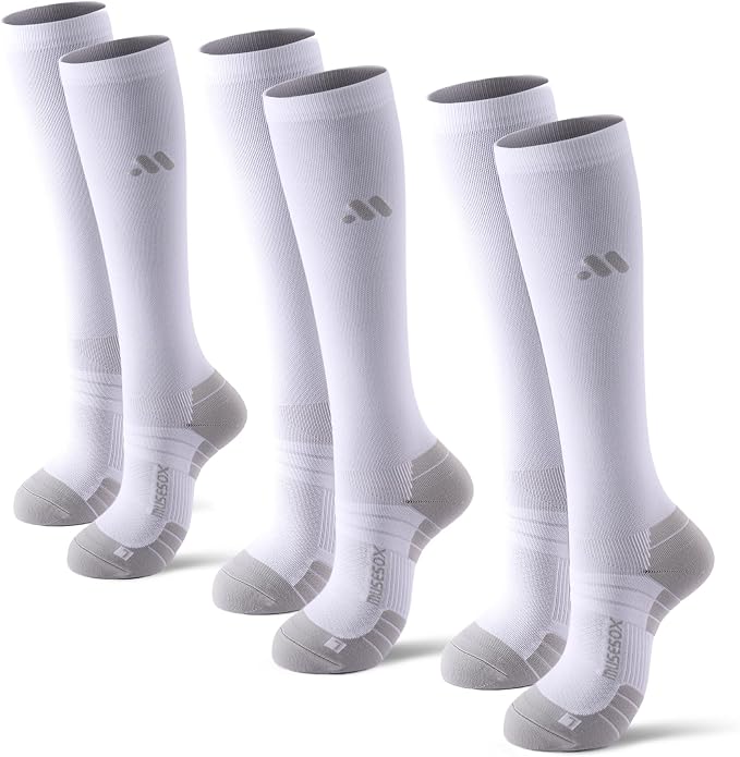 Compression Socks for Women and Men,Mild Support(3 Pairs) Unisex | Knee High,Graduated Compression,L/R Foot Labels,Breathable Fabric,Best for Flying/Nurses/Travel/Cycling/Pregnancy/Daily Wear by musesox