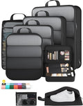 Veken 8 Set Compression Packing Cubes Garment Bags for Travel Essentials,Compressible Expandable Luggage Organizer Bags for Clothing,Space Saver Bags with Over 1000 pcs of Mesh Holes(Black) by Veken