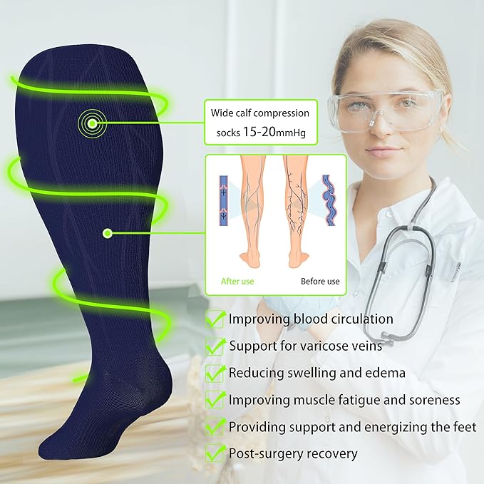 LEVSOX Wide Calf Compression Socks for Women&Men Plus Size 15-20mmHg Knee High Large Support Stockings for Circulation - Image 5