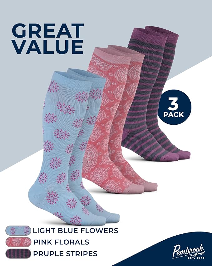 Pembrook® Light Compression Socks for Women - 3 Pairs | 8-15 mmHg Cotton Compression Socks for Pregnancy, Knee High Comfort - Image 6