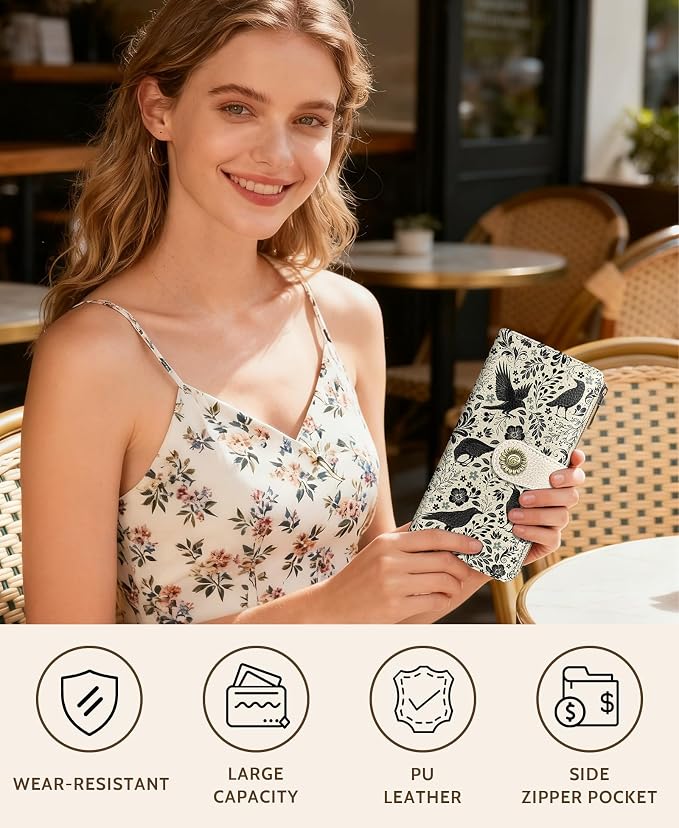 GIANCOMICS Crow Womens Wallet RFID Blocking, Goth Credit Card Holder Bifold | Billfold, Cute Cash Purse, Travel Zipper Coin Pocket, Compact Clutch, PU Leather, ID Window, 11 Card Slots, Ladies Gift Woman - Image 2