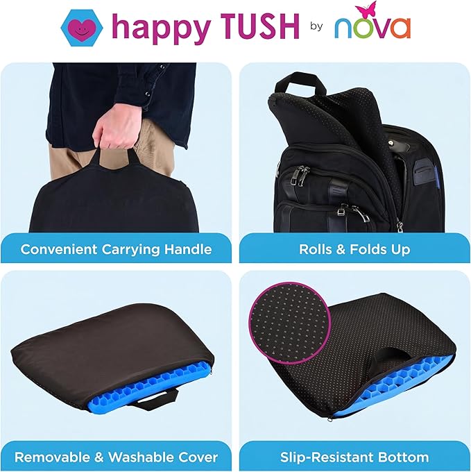 NOVA Happy Tush Gel Cell Seat Cushion, Double-Layer Pressure-Relief Gel, Foldable & Portable, Water-Resistant, Washable Non-Slip Cover, Home, Office & Travel - Image 5