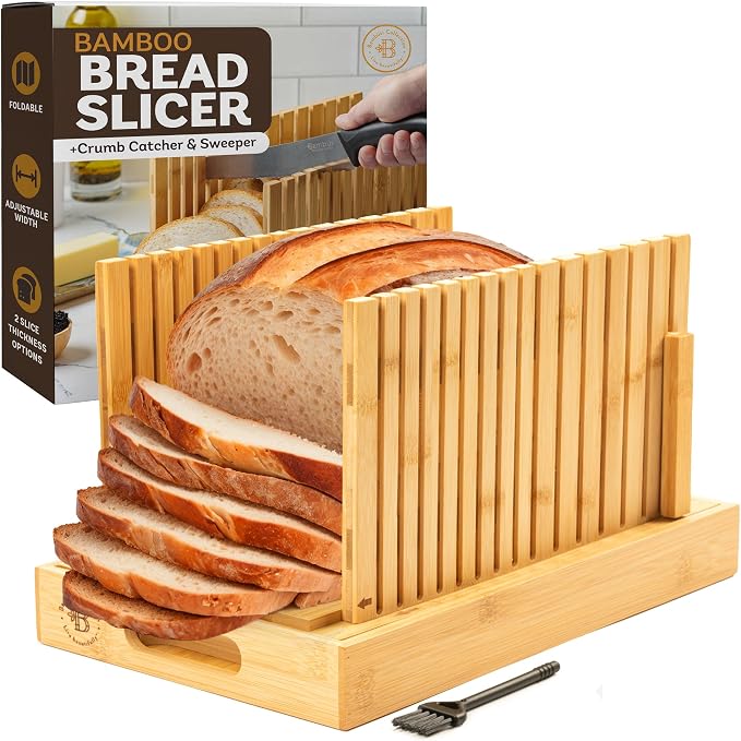Bambüsi Bread Slicer for Homemade Bread - Upgraded Adjustable Bamboo Bread Cutter Board, Foldable Slicing Guide with Crumb Tray for Sourdough, Artisan Loaves, Bagels, Cakes, Bakery Kitchen Gadget Gift - Image 9