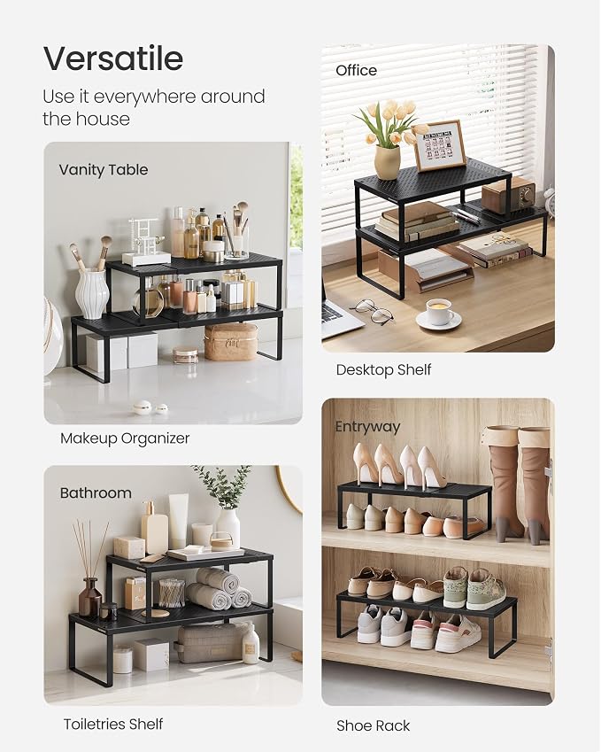 SONGMICS Spice Rack, Expandable Kitchen Countertop Shelf, Steel | Small Cupboard Organizer, Space-Saving, Tabletop, Matte Black, BEQUE Collection UKCS007B01 - Image 5
