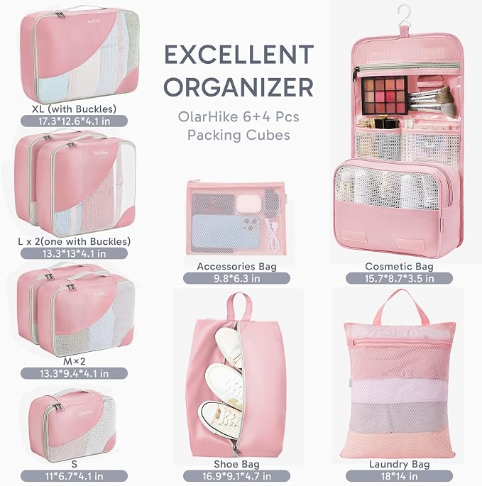 OlarHike 10 Set Packing Cubes for Travel, Gifts for Women Mom,Anti-Tearing Suitcase Organizer with Over 1000 pcs Mesh Holes,Vacation Essentials & Accessories for Cruise Ship - Image 2