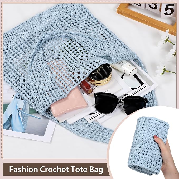Sightor Crochet Tote Bag, Mesh Beach Bag Knit Summer Hobo Bag for Women | Beach Tote bag Vacation Outfits Aesthetic Boho Bag - Image 5