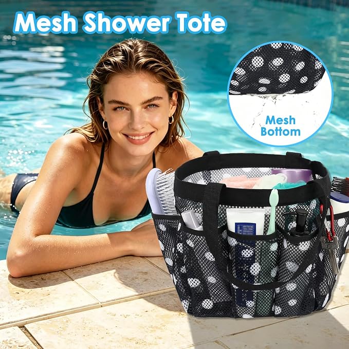 Fammart Mesh Shower Caddy Portable for College Dorm Room Essentials, Odorless Polyester Large Shower Tote Bag with Dual Handles, 8-Pocket Quick-Dry Toiletry Organizer for Travel, Beach, Camping, Gym - Image 3