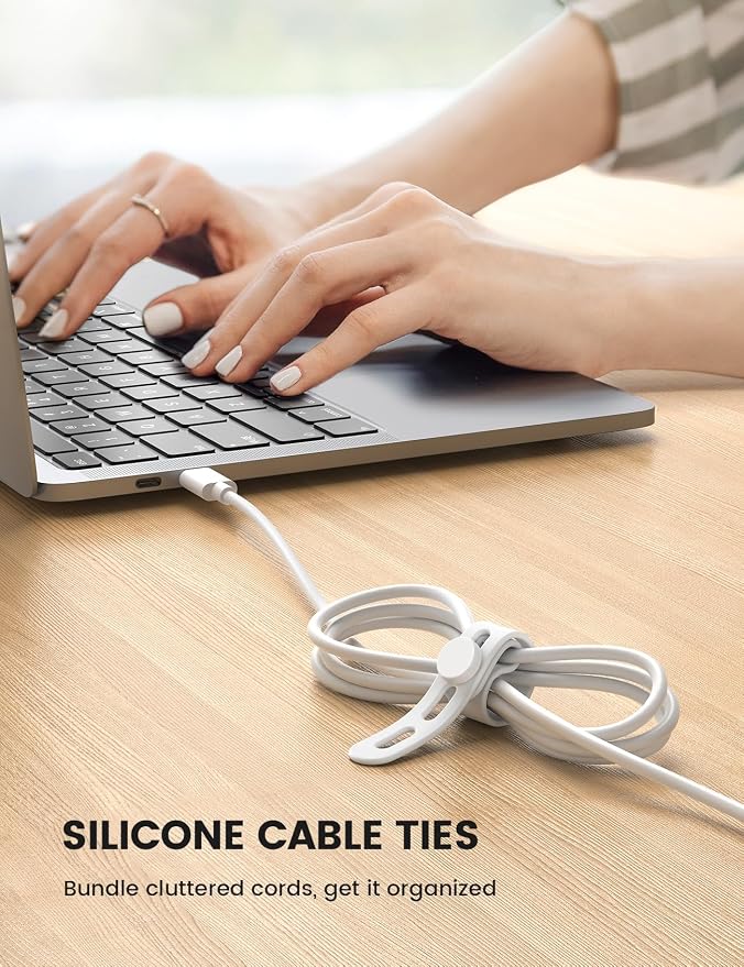 Lamicall 10 Pack Silicone Cable Ties Cord Organizer - Elastic Wire Straps | Locking Buckle Adjustable Charger Management, Travel Must Haves, Desk Home Office Workspace Accessories, Dorm Room Essentials - Image 2