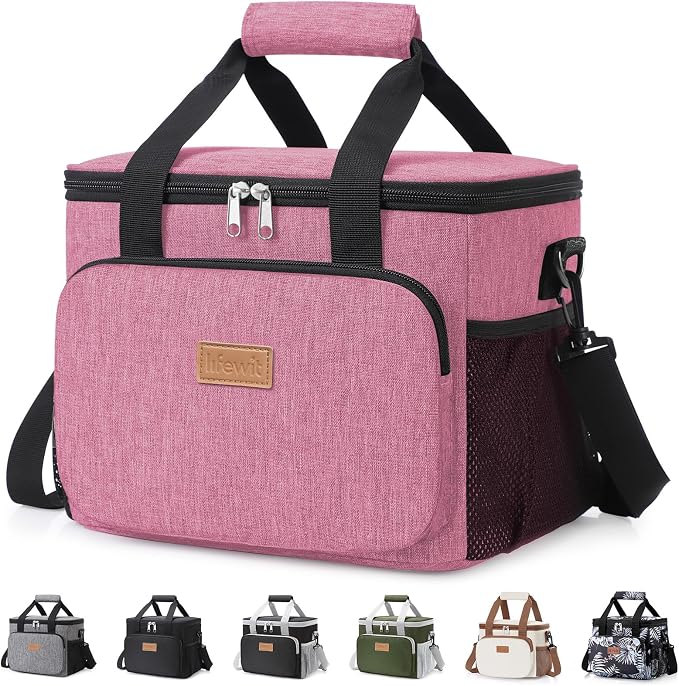 Lifewit Medium Lunch Bag, Insulated Lunch Box, Soft Cooler Cooling Tote for Adult Men Women, Pink 12-Can (9L) by Lifewit