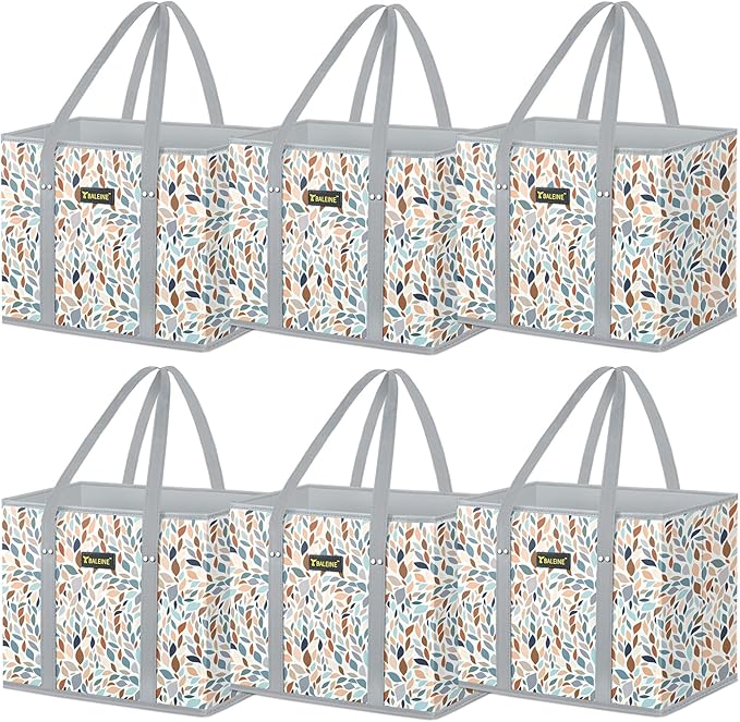 BALEINE 6PK Reusable Grocery Bags, Heavy Duty Shopping Tote Bag | 12'' Long Handles, Reinforced Bottom Keeps Upright, Fold Flat Storage, Water-Resistant Shopping Bag, Multiple Color Options by BALEINE