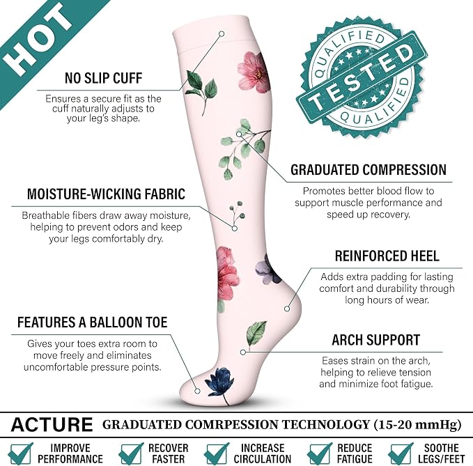 Acture 6 Pack Compression Socks for Women and Men - Knee High for Medical, Running, Nurses, Travel - Image 6