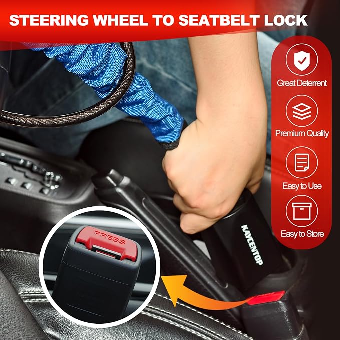 KAYCENTOP Car Steering Wheel Lock to Seat Belt Lock, Anti-Theft Device, Max 17 Inch Length, Small and Light-Weight, Multi-Functional, Fit Most Vehicle, SUV, Golf Cart Security (Blue) - Image 7