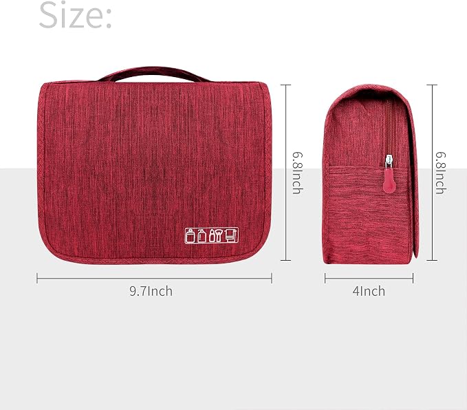 Lcsmaokin Large Capacity Toiletry Bag Travel Bag with Hanging Hook for Men and Women Waterproof Travel Cosmetic Bag Bathroom Storage Bag for Brushes Set, Full-Sized Shampoo, Toiletries, Wine Red - Image 4