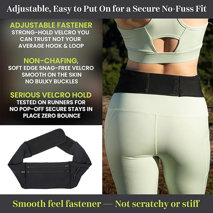 Running Belt Money Belt, 3 Large Zippered Pockets | Fanny Pack - Adjustable No-Bounce, 1 Waterproof Pocket, Water Bottle Holder, Key Clip, Fits Phone, Passport & More - Image 4