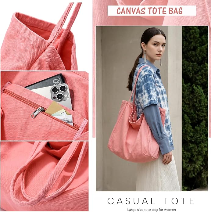 Canvas Tote Bag for Women Large Hobo Shoulder Bag for Work Travel Casual Message Bag Tote Purse handbags - Image 5
