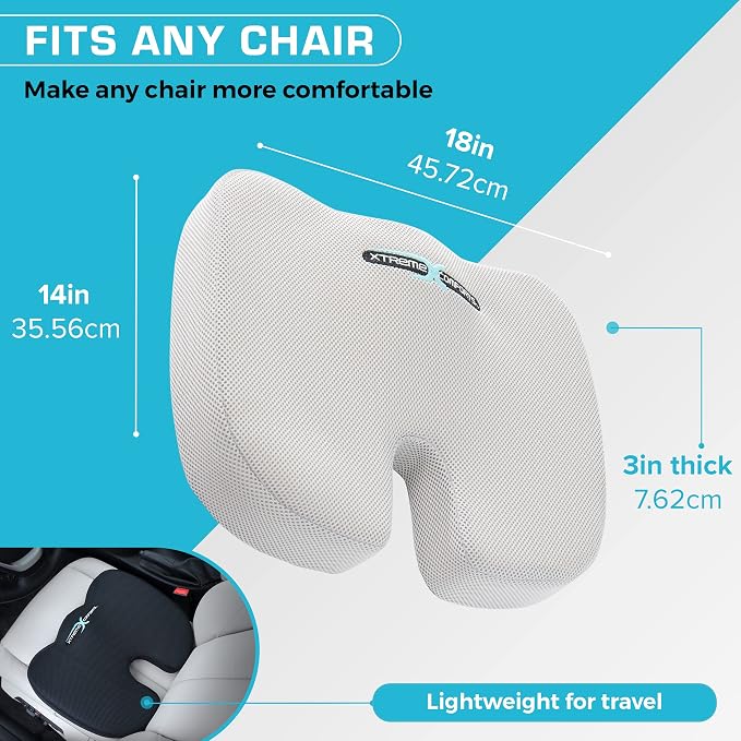 Xtreme Comforts Seat Cushions | Office Chair Cushions for Desk, Car, Wheelchair| Ergonomic Memory Foam Seat Cushion for Support & Comfort | Helps Improve Sitting Posture for Work & Body Relief - Image 6