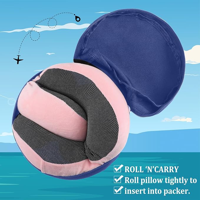 1 Pcs Travel Neck Pillow Bag Compact Travel Neck Carrying Case Bag for Airplane Train Journey Quick Release Clasp Attaches to Luggage Purse Backpack, Pillow Not Included(Blue) - Image 4