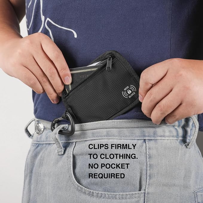 KOSMCCO RFID Blocking Clip Stash Pouch, Hidden Travel Wallet, Black | Minimalist, Hidden Travel Wallet for Cards & Cash, Slim Pickpocket-Proof Design, Everyday Carry - Image 4
