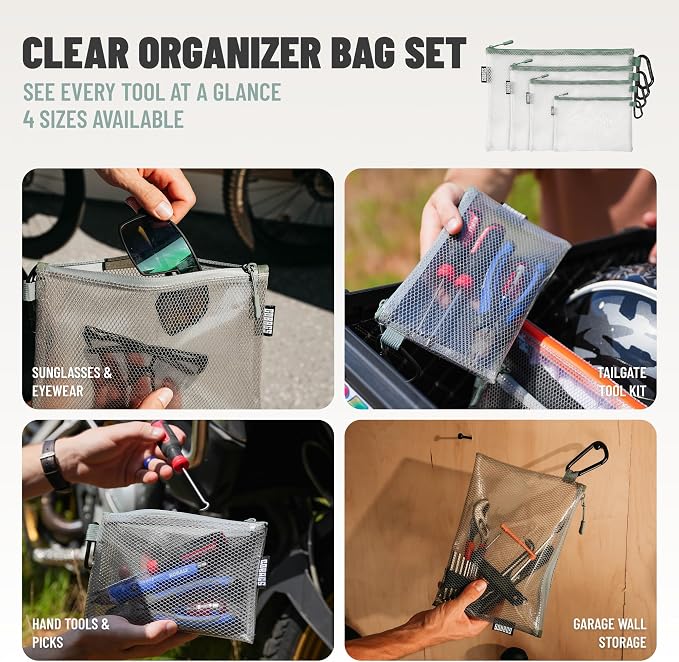 Air Production Multi-Size Clear Zipper Pouch (4-Pack) – Cable Organizer & Travel Gear Bag for Electronics, Camera Accessories, Tool Pouch & Small Tech Storage (Slate) - Image 3