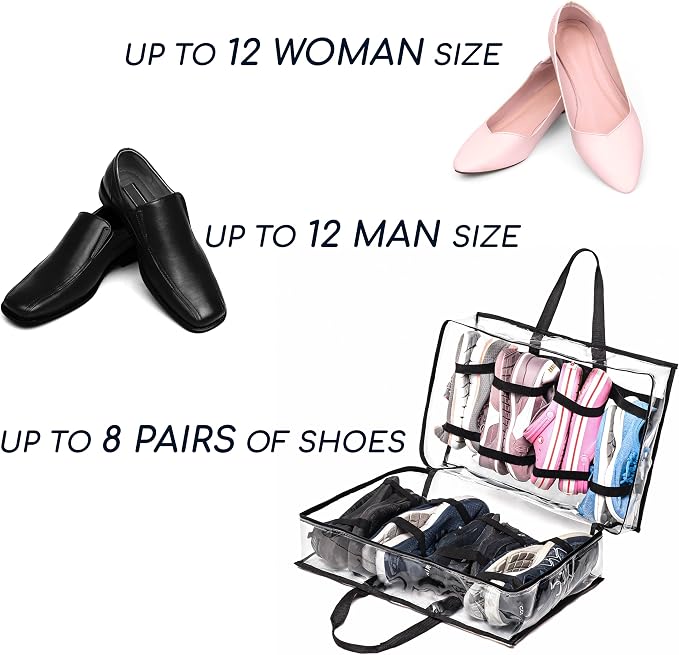 Shoe Travel Bag for Shoes - Travel Shoe Organizer - Portable Luggage Shoes Carrier Sneaker Bag - Shoe Storage Case (Clear, 8 Pairs) - Image 4
