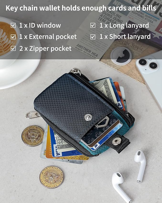 Artpaxy Minimalist Wallet For Mens Womens, Keychain RFID Blocking Zipper Small Wallet with ID Window 2 Lanyards,Water Resistant Travel Cash Card Coin Case Boys Girls - Image 5