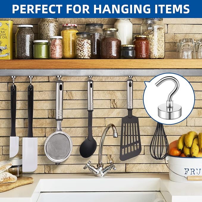 FINDMAG Strong Magnetic Hooks, 30LB+ Magnets with Hooks, 20 Pack, Silver | Heavy Duty Neodymium Magnetic Hooks for Cruise Cabins, Refrigerator, Home, Kitchen, Metal Hooks for Cruise Ship Walls - Image 3