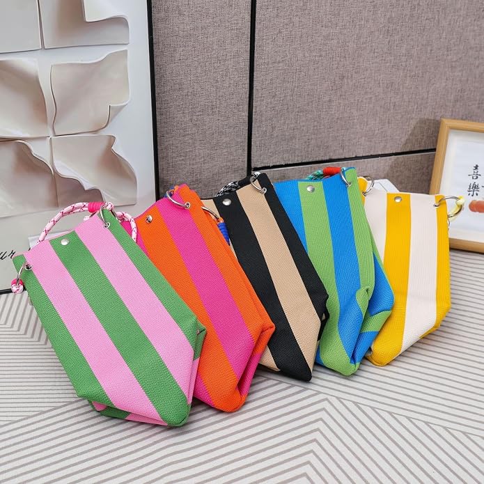 Mini Knit Tote Women Striped Crochet Bucket Handbag Small Purse Shoulder Bag Vacation Lightweight Beach Bag Travel Weekend | small - Image 5