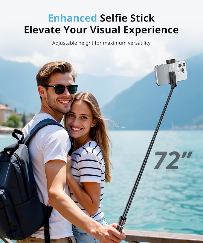 Fuloview 72'' Selfie Stick Tripod,Tripod for iPhone Wireless Remote for Selfies,Group Photograph,Video Recording. Phone Stand Compatible with iPhone Android Phone,Camera - Image 2
