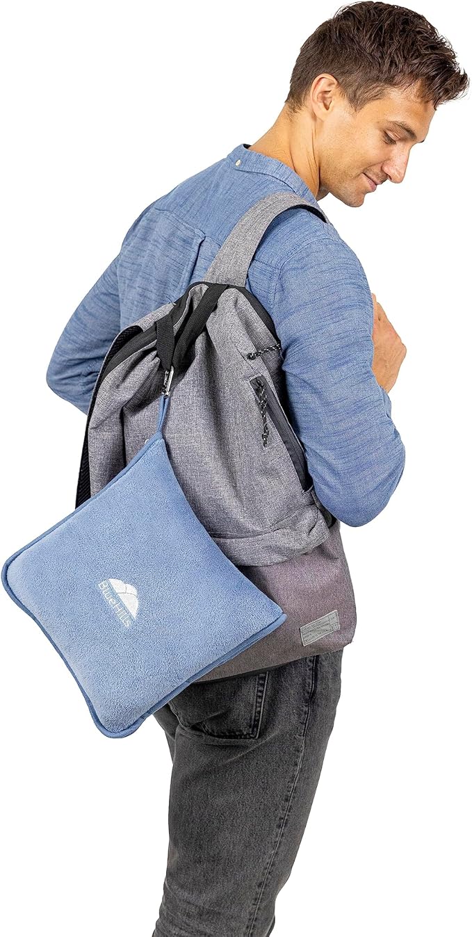 BlueHills Premium Soft Long Travel Blanket Airplane Throw - Grayish Blue | 70 X 48 Long Travel Blanket Pillow, Luggage Strap & Backpack Clip, Large Compact 2 in 1 Throw Airplane Traveling Essentials - Image 7