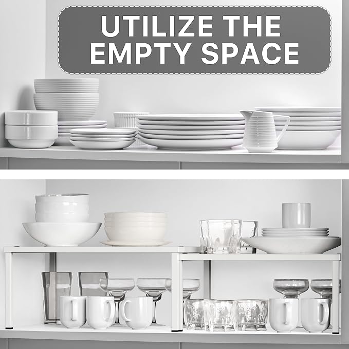Simple Houseware Expandable Stackable Kitchen Counter Shelf Organizer, White, Metal Top, 11.25"L x 7.9"W x 5.4"H | Expandable & Stackable 9" D x 12.75" W x 5.9" H - Image 5