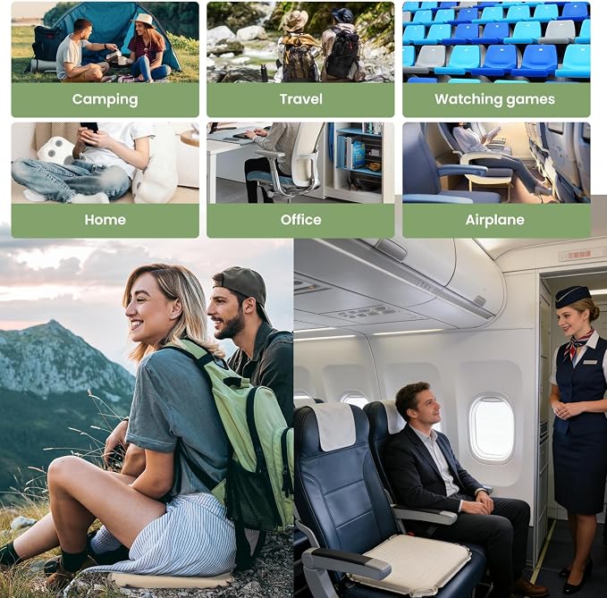 Inflatable Stadium Seat Cushion,Memory Foam for Long Flights Airplane Travel Camping Hiking Home Office Bleacher Backpacking Climbing Outdoor Indoor - Image 3