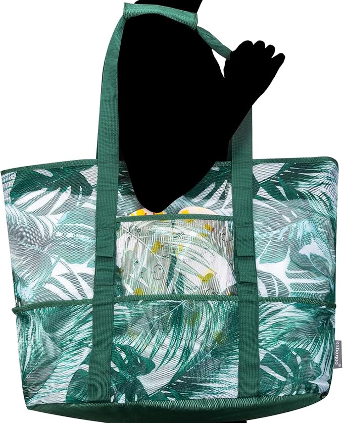 KABAQOO Mesh Beach Bag, Extra Large Beach Bags with 9 Pockets & Zipper Waterproof Lightweight Beach Tote for Beach/Pool Trip - Image 6