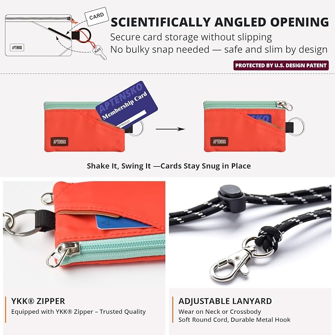 RFID Blocking Travel Wallet with Adjustable Lanyard, Small Nylon Zipper Pouch and Badge Holder for ID, Credit Cards, Cash, Keys, Commuters (Blazing Orange) - Image 5