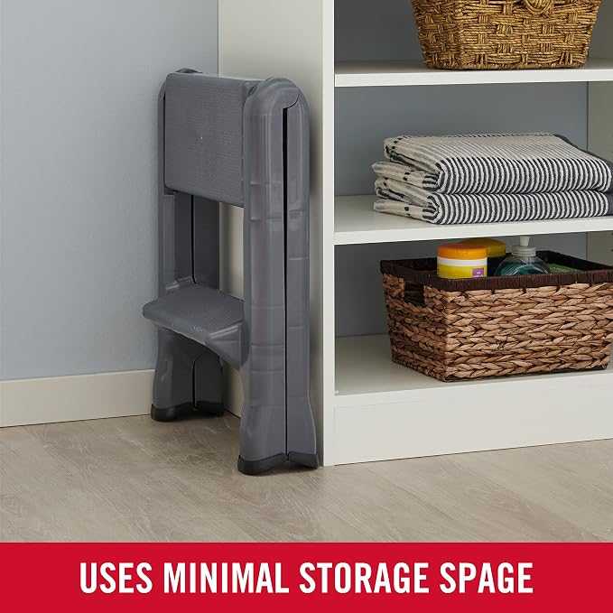 Rubbermaid Two-Step Folding Foot Stool 14-Inch High Gray 300-Pound Capacity Small Step Stool for Adults/Kids for Use in Library/Kitchen/Bathroom/Garage/Closet - Image 7