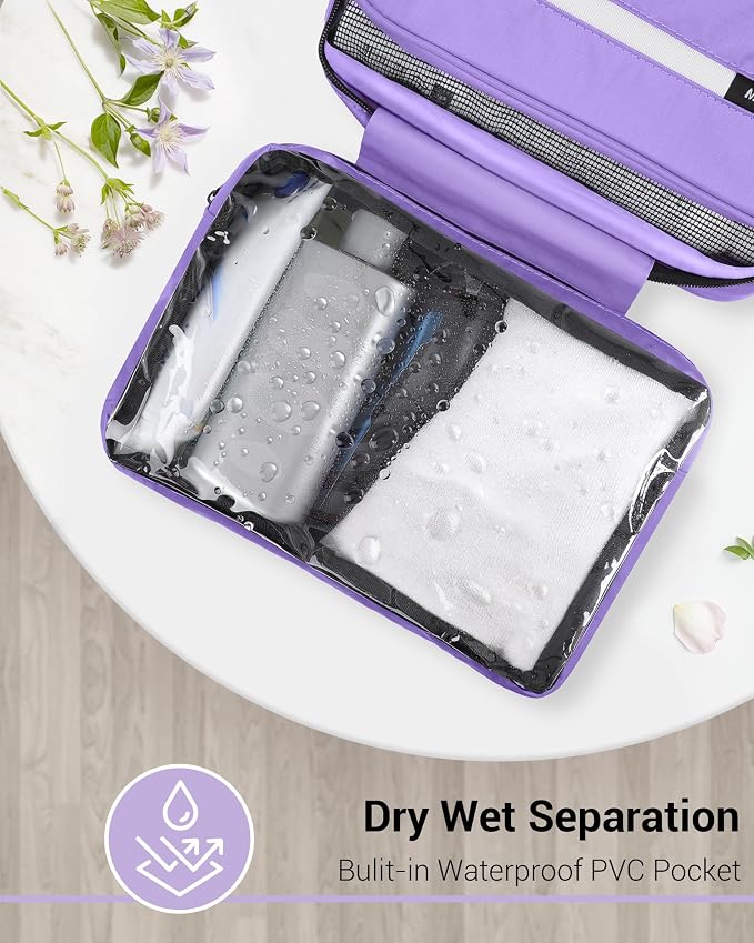 Maliton Toiletry Bag for Men & Women Travel Toiletry Bag Hanging Toiletry Bag Hygiene Organizer with 4 Compartments Waterproof Bathroom Shower Bag Large Toiletries Travel Bag (Purple) - Image 5