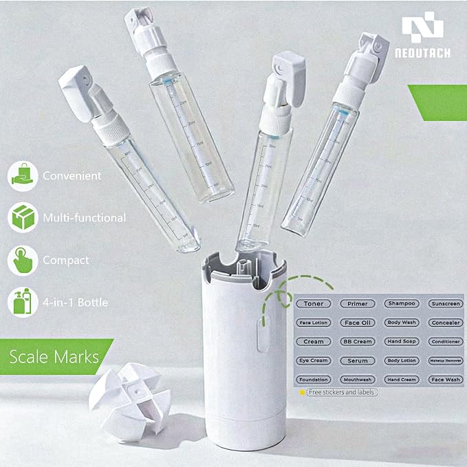 4 in 1 Travel Dispenser Bottles Shampoo Refillable Leak Proof TSA Compliant Size Containers Toiletries Toiletry with Pump Design Portable Organizer Conditioner Lotion Cream Vacation (Green) - Image 5