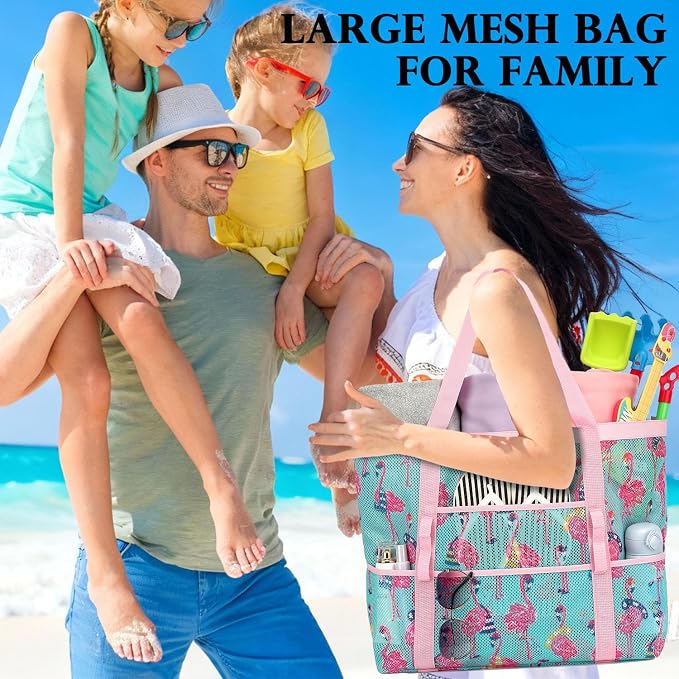 Fammart Mesh Beach Bag for Women, Large Beach Toy Pool Bag with Zipper Pocket, SandProof Cruise Essentials 2026 Family Travel - Image 8