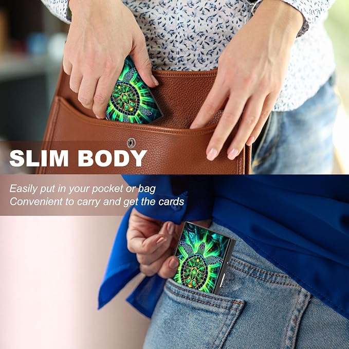 Metal Wallet,Credit Card Holder for Women,Slim RFID Blocking Credit Card Holder Thin Aluminum Wallet ID Case,6 Slot Business Mini Hard Metal Case for Women/Men,Green Sea Turtle - Image 4