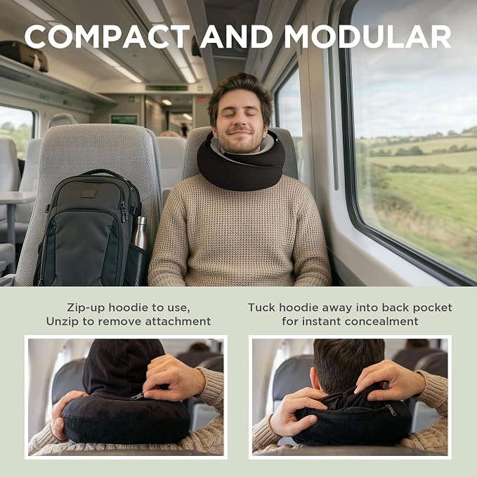 Dot&Dot Travel Pillow Neck Pillow with Hood for Airplane Sleeping, Memory Foam Pillow with Chin Support, Detachable Hoodie, Washable Cover, Adjustable Velcro Fit for Flights, Car & Office - Image 4