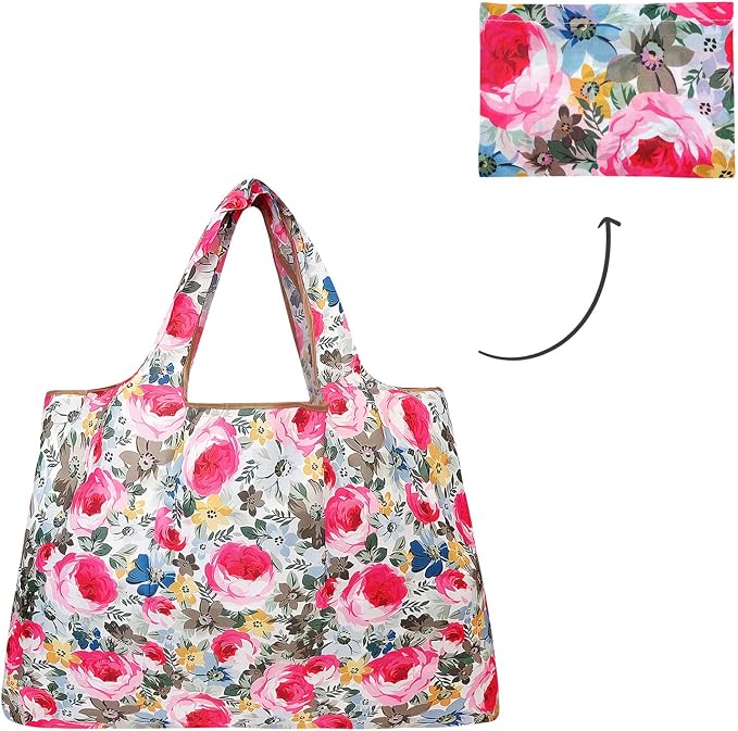 allydrew Large Foldable Tote Nylon Reusable Grocery Bags, Easter Floral - Image 5