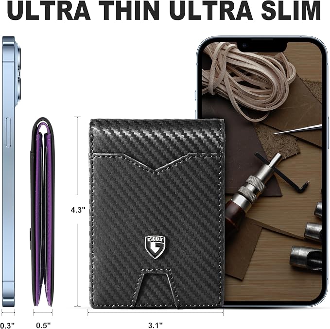 GSOIAX Slim Wallet for Men Rfid Blocking Leather Bifold Front Pocket Carbon Fiber Men's Money Clips Credit Card Holder With Gift Box - Image 6