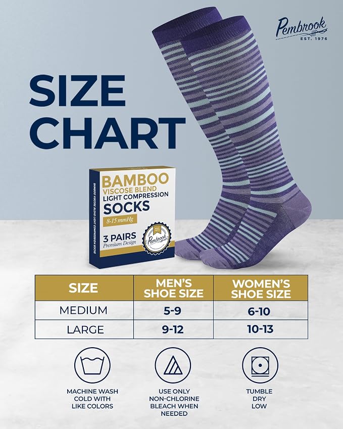 Pembrook® Bamboo Viscose Light Compression Socks - 3 Pairs | 8-15 mmhg Compression Socks | Knee High Comfort Support Socks - Image 6