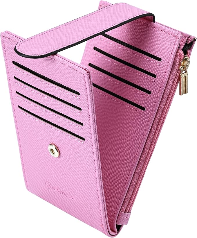 Chelmon Women's RFID Slim Card Holder Wallet | Thin Bifold Multi Card Case with Zipper Coin Pocket Purse for Women(Pink) by Chelmon