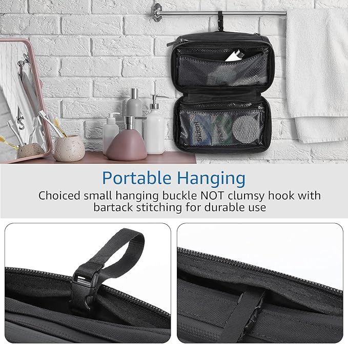 Purevave Compact Mens Toiletry Travel Bag Hanging, Mens Dopp Kit for Travel Waterproof, Wash Pouch Black | Minimalist compact design with multiple pockets, saves space in luggage and bathrooms - Image 3