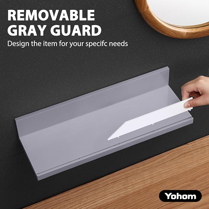 YOHOM Gray Adhesive Floating Shelf No Drilling for Bathroom Tile Wall Stick on Shower Shelf Rack Organizer 14.96inch - Image 5