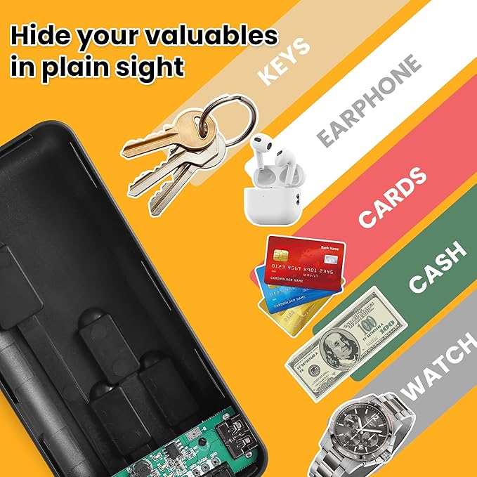 BarGifts Hidden Safe Power Bank, Fake Power Charger Diversion Safe, Large Hidden Storage Box, Secret Safe Keeps Cash, Keys, Jewelry, and Valuables for Home, Travel, and Office- Black - Image 4