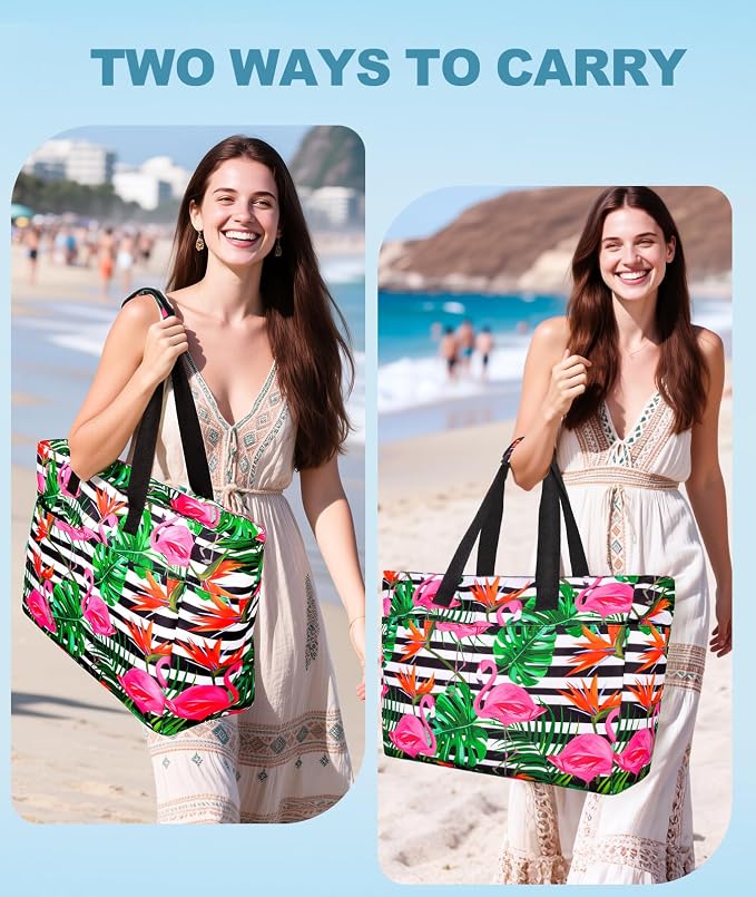 ISEYOU Extra Large Beach Bag Waterproof Beach Totes Bags for Women, Lightweight Foldable Pool Bag with Zipper Wet Compartment - Image 5