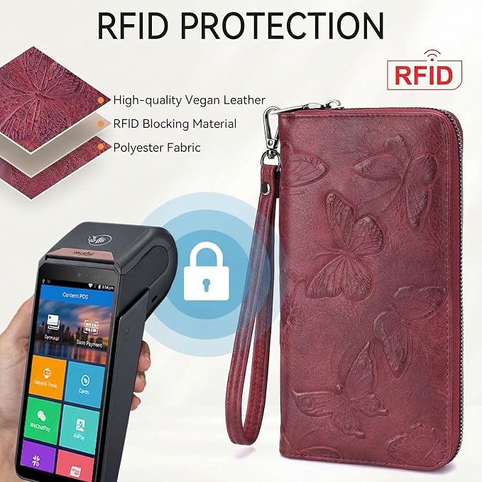 BELTANA Womens Wallet RFID Wallet Women with Passport Holder Butterfly Vegan Leather Multi Card Slots Wallets Large Capacity Wristlet Travel Purse for Women (Red) - Image 5