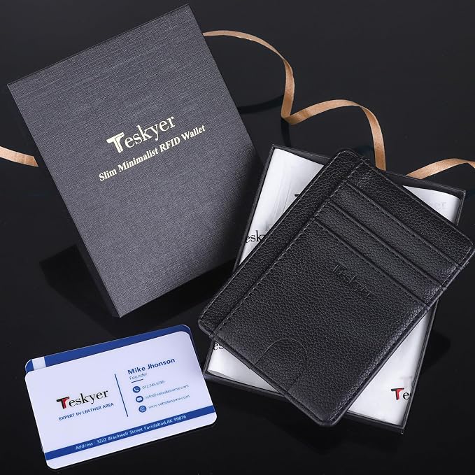 Teskyer Slim Minimalist Wallet for Men, RFID Front Pocket Card Holder | Ultra Slim Front Pocket Design, 8 Card Slots, RFID Protection, Smooth Faux Leather for Everyday Carry - Image 8